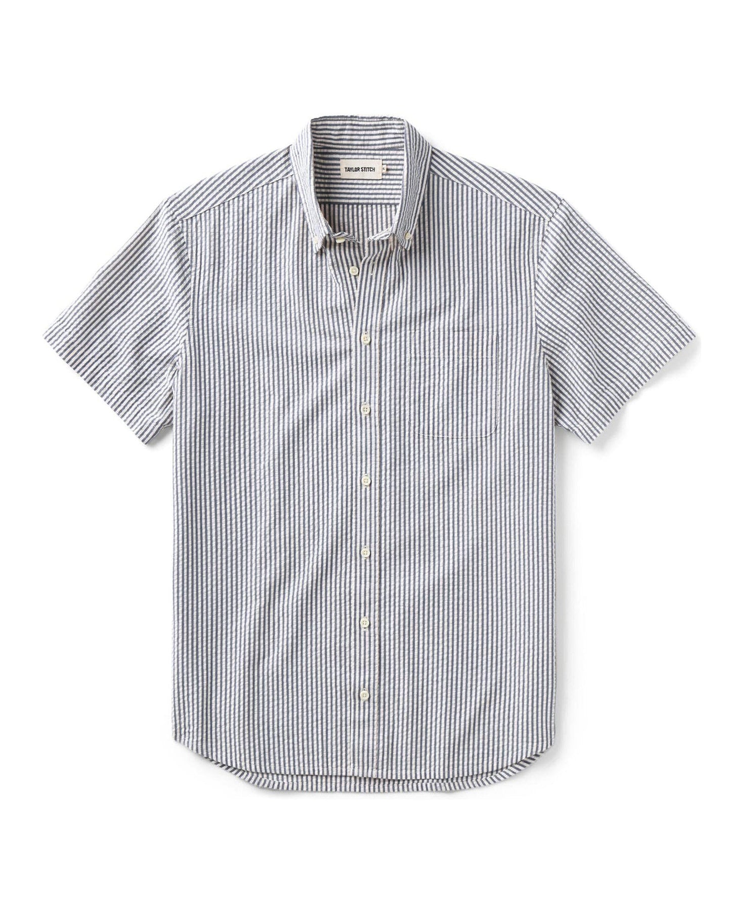 The Short Sleeve Jack in Steel Blue Stripe Seersucker
