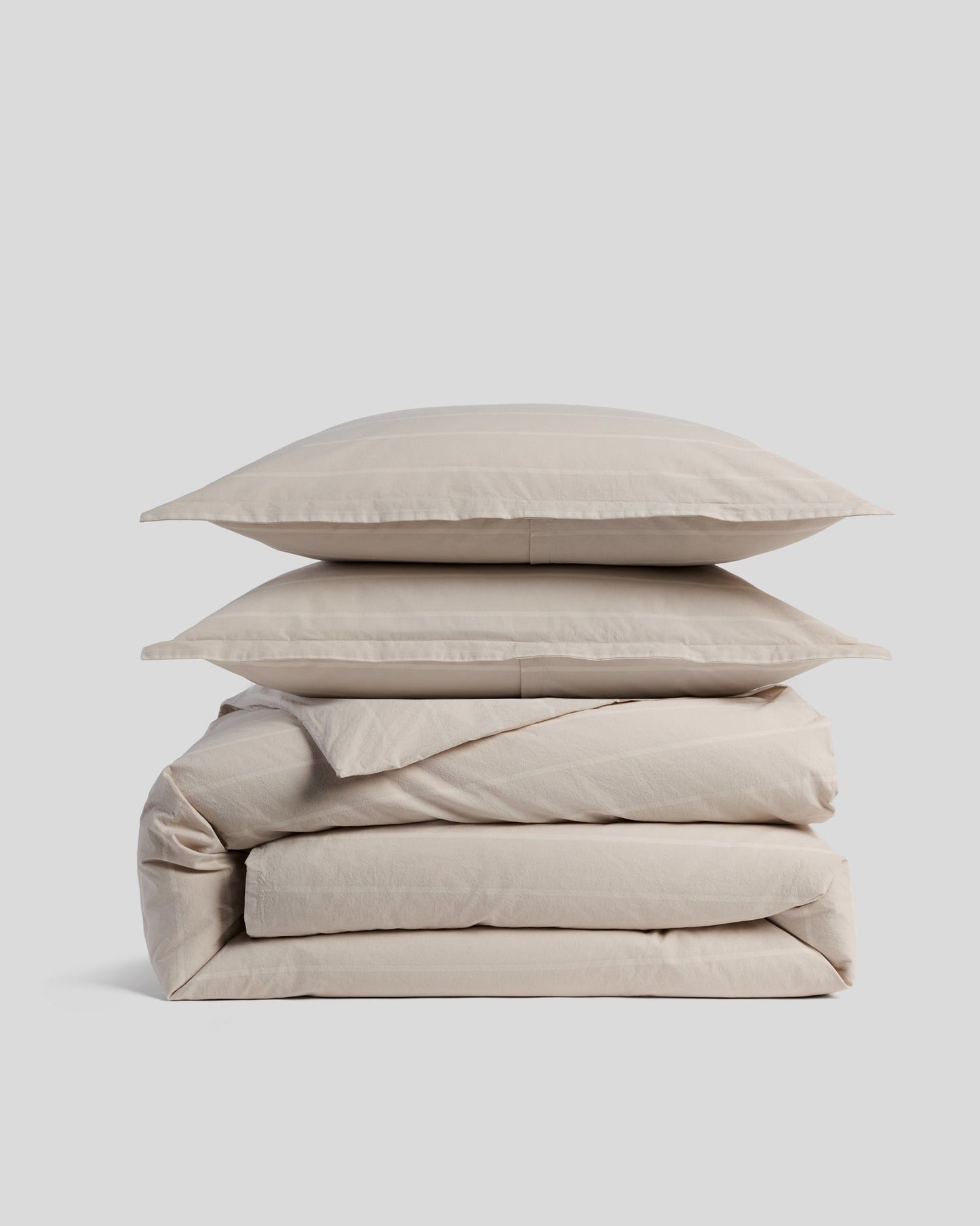 Brushed Cotton Duvet Cover Set - Bone Stripe TW/XL
