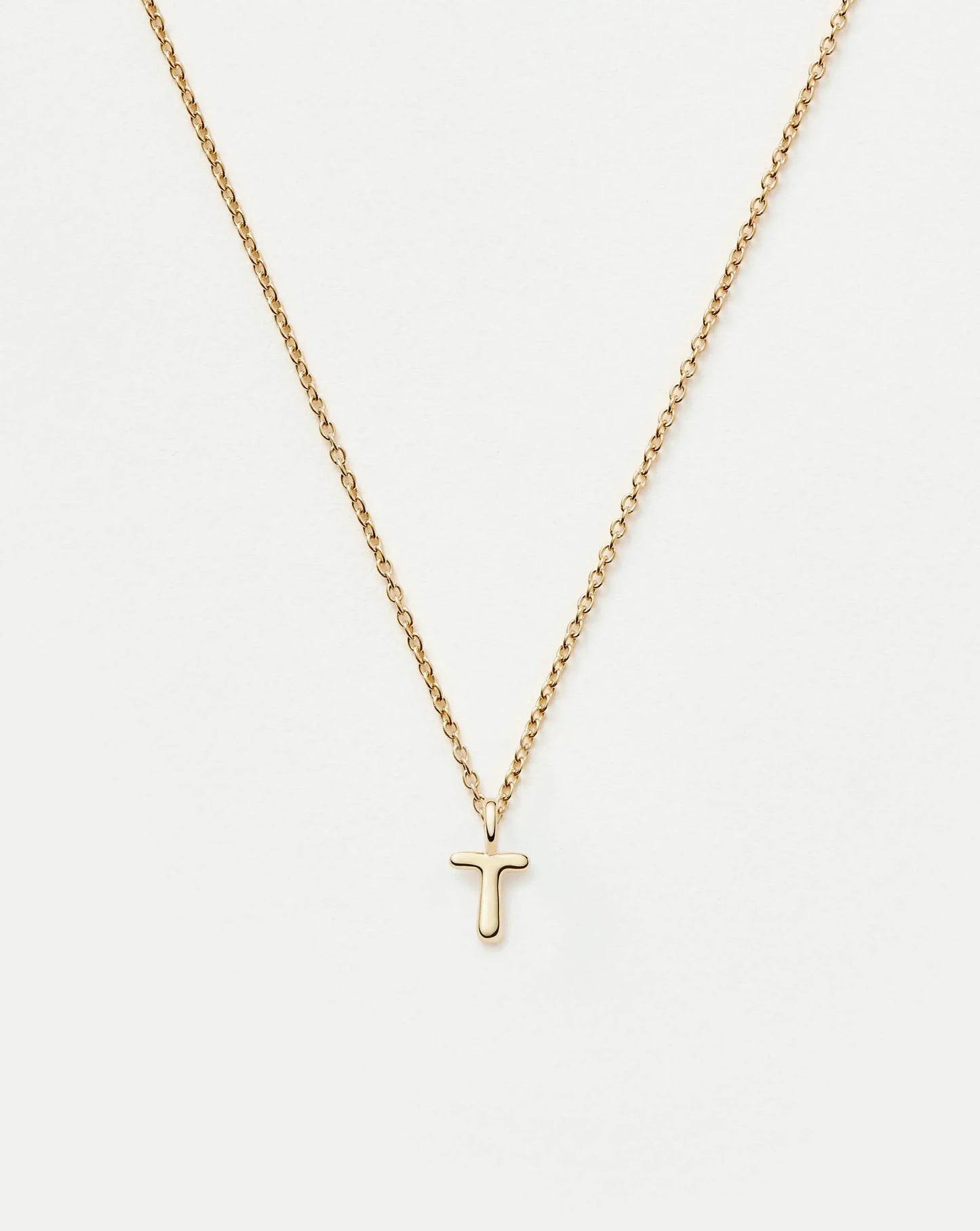 Solid Gold Initial Mini Pendant Necklace - T