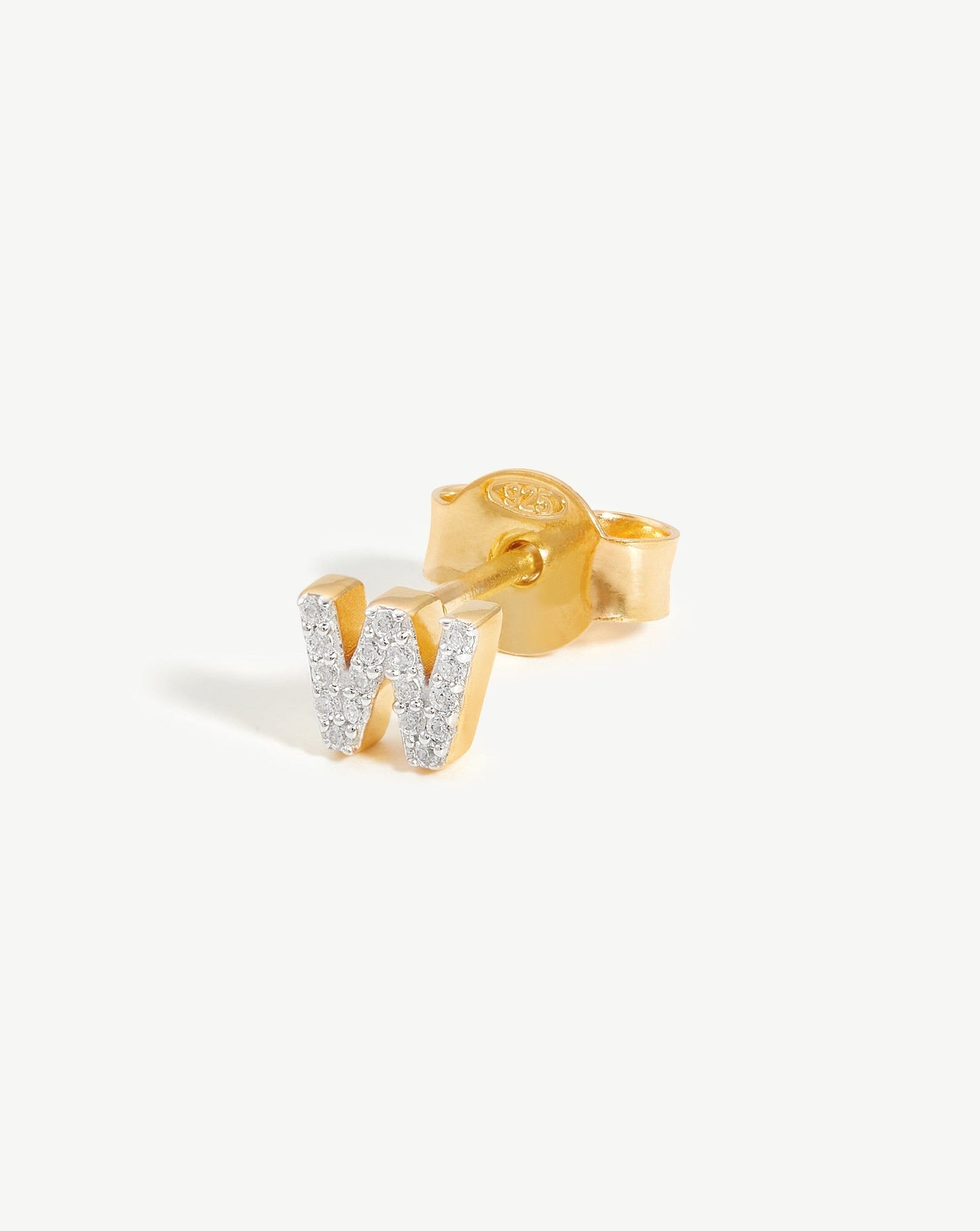 Pave Initial Single Stud Earring - Initial W