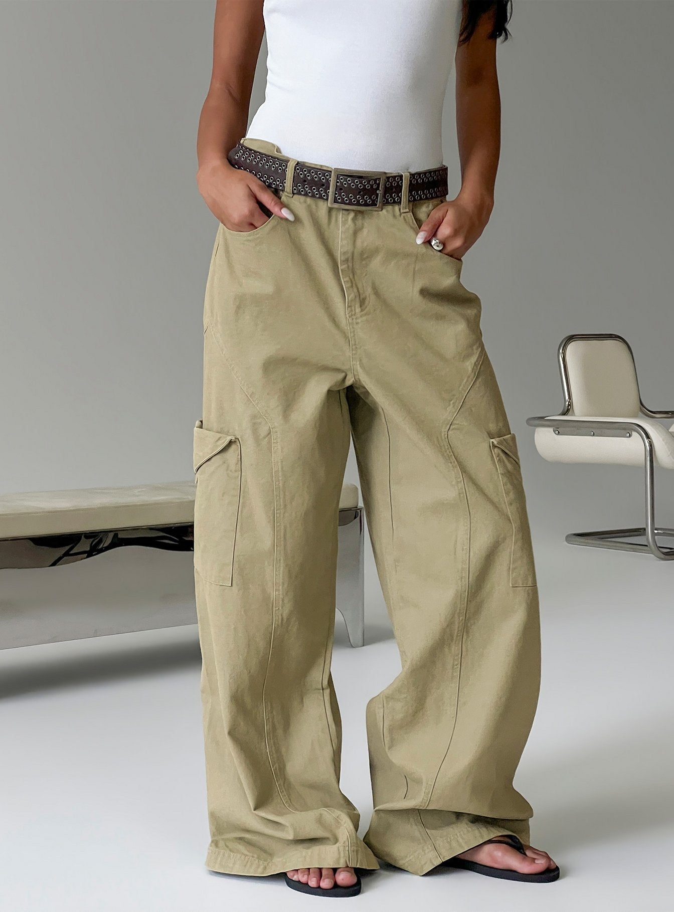 Sylene Pocket Detail Cargo Pants Khaki