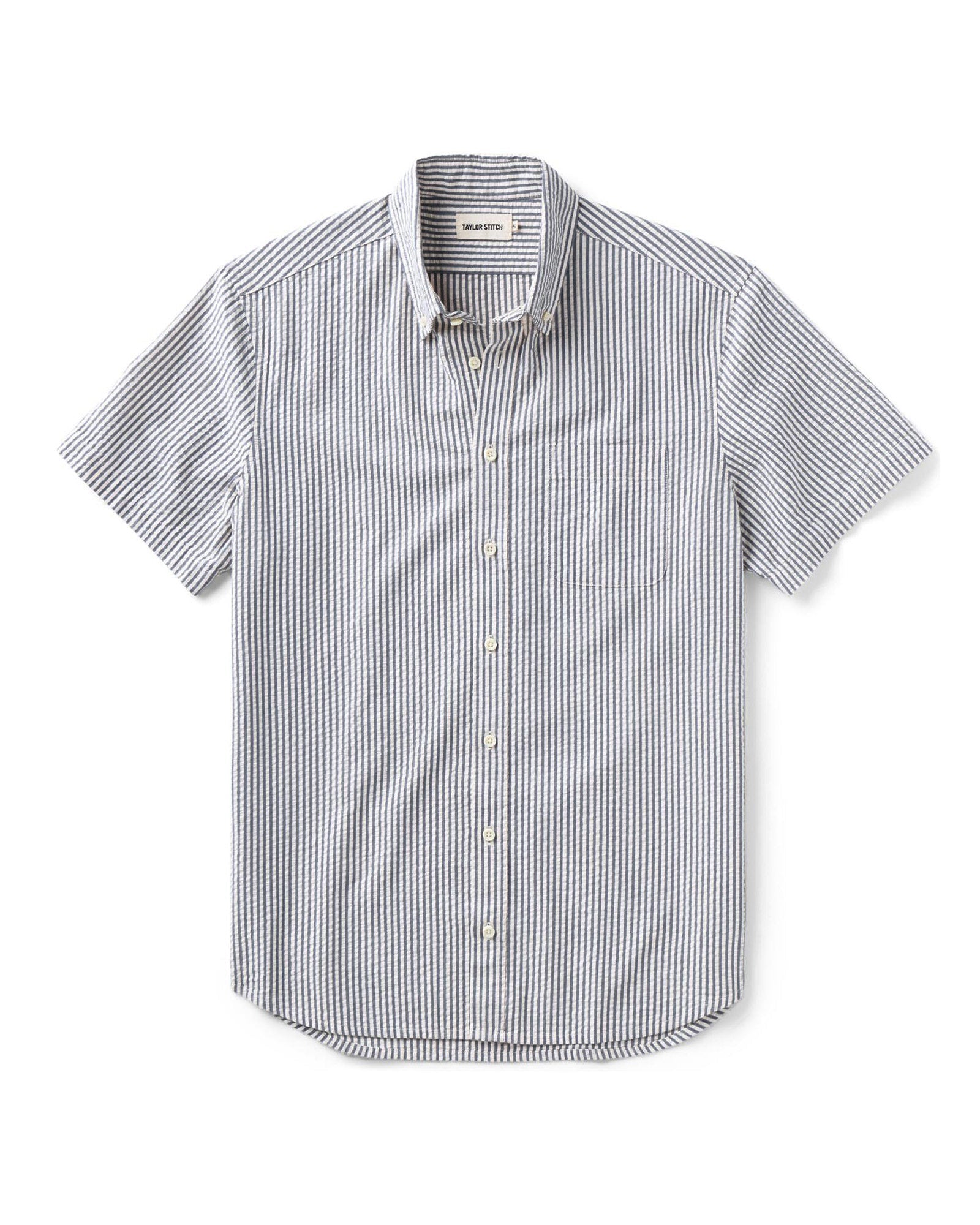 The Short Sleeve Jack in Steel Blue Stripe Seersucker