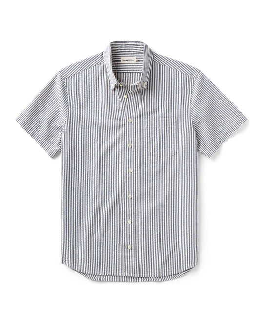 The Short Sleeve Jack in Steel Blue Stripe Seersucker