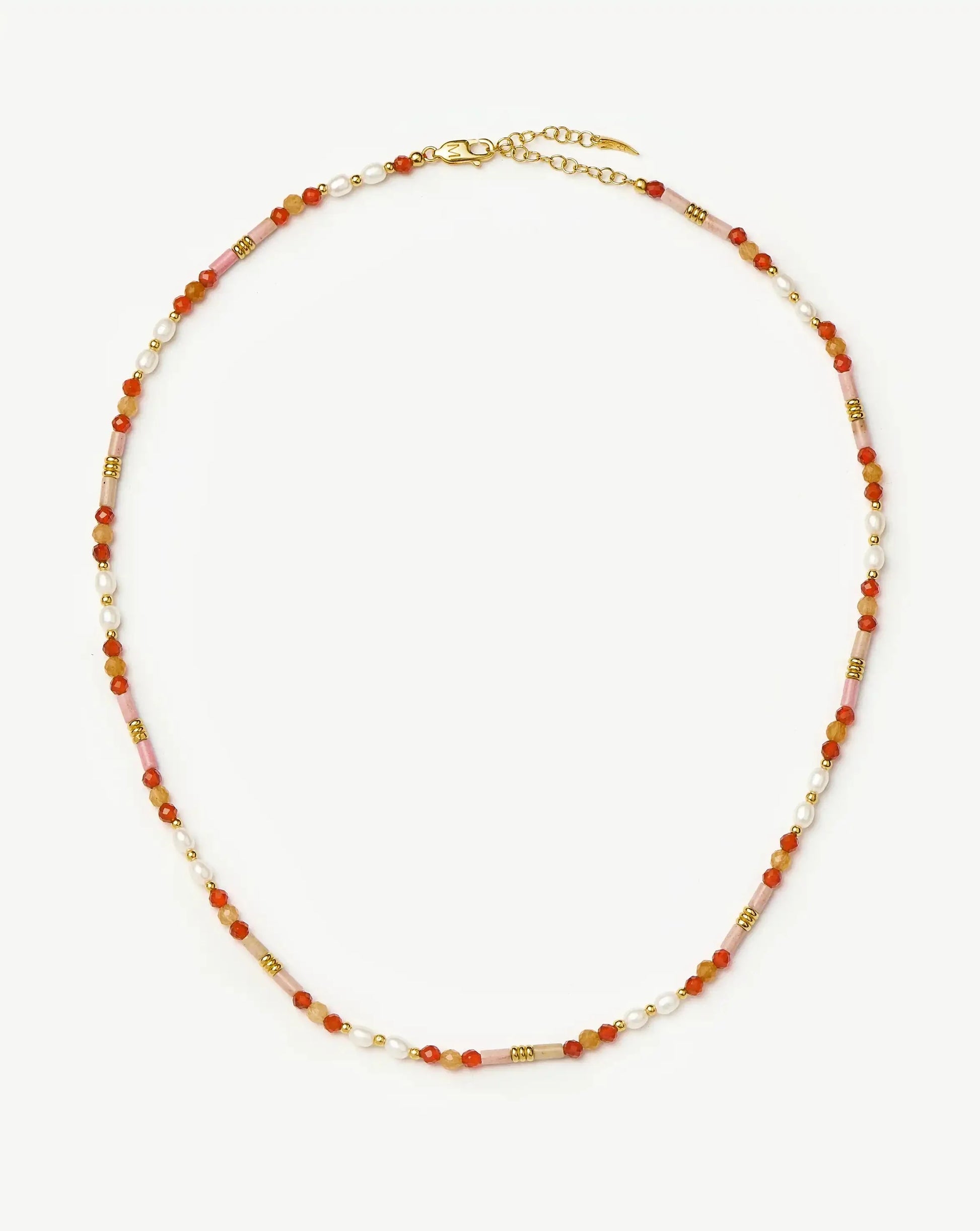 Beaded Gemstone & Pearl Short Necklace