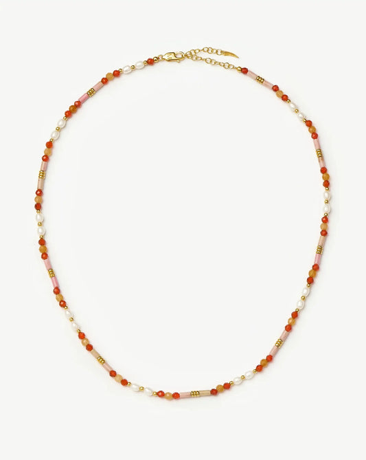 Beaded Gemstone & Pearl Short Necklace