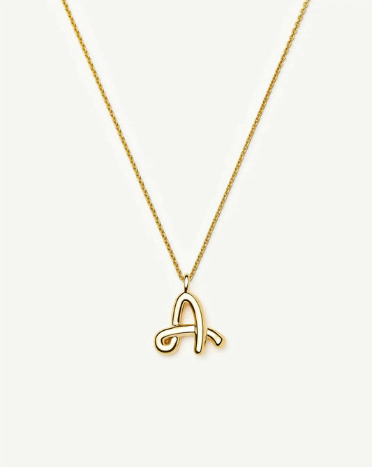 Curly Molten Initial Pendant Necklace - A