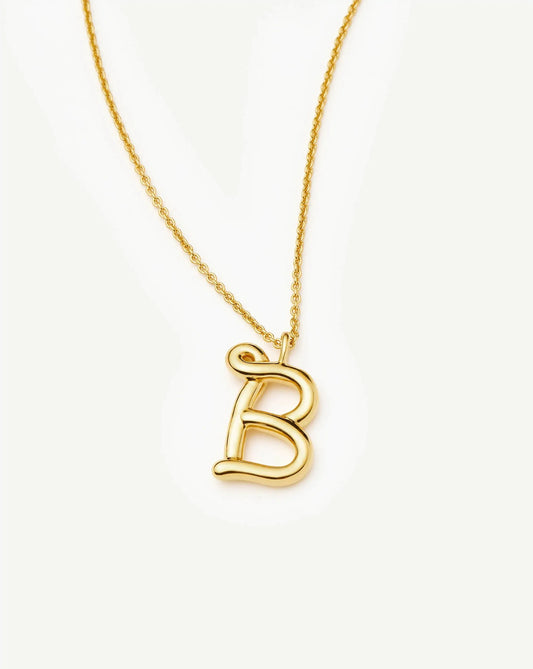 Curly Molten Initial Pendant Necklace - B