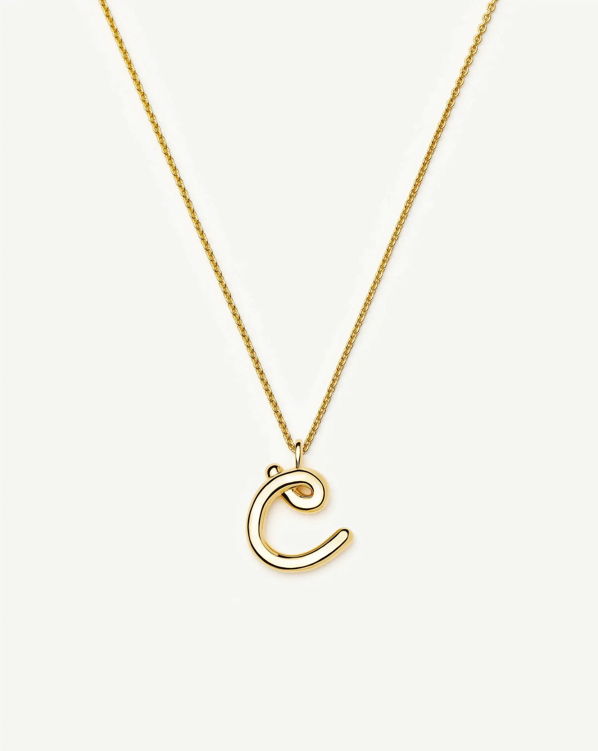 Curly Molten Initial Pendant Necklace - C
