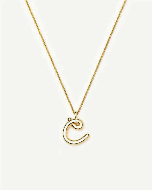 Curly Molten Initial Pendant Necklace - C