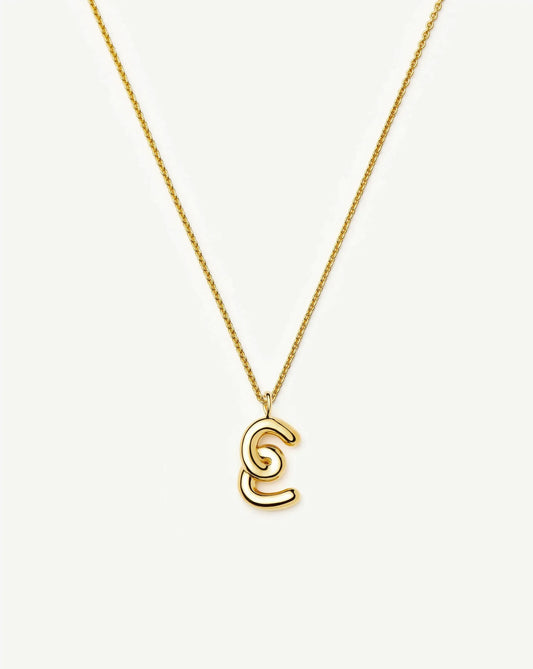 Curly Molten Initial Pendant Necklace - E