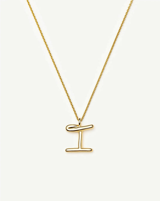 Curly Molten Initial Pendant Necklace - I