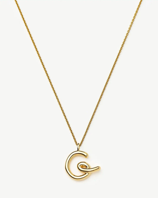 Curly Molten Initial Pendant Necklace - G