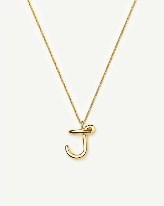 Curly Molten Initial Pendant Necklace - J