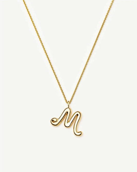 Curly Molten Initial Pendant Necklace - M
