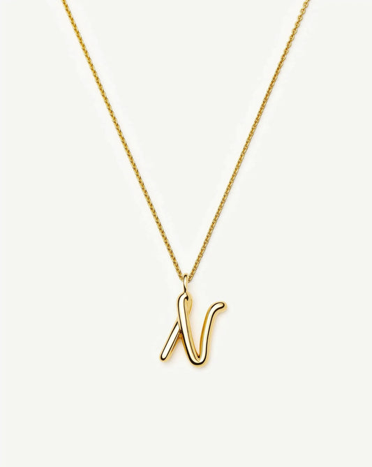 Curly Molten Initial Pendant Necklace - N