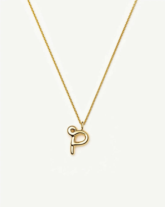 Curly Molten Initial Pendant Necklace - P