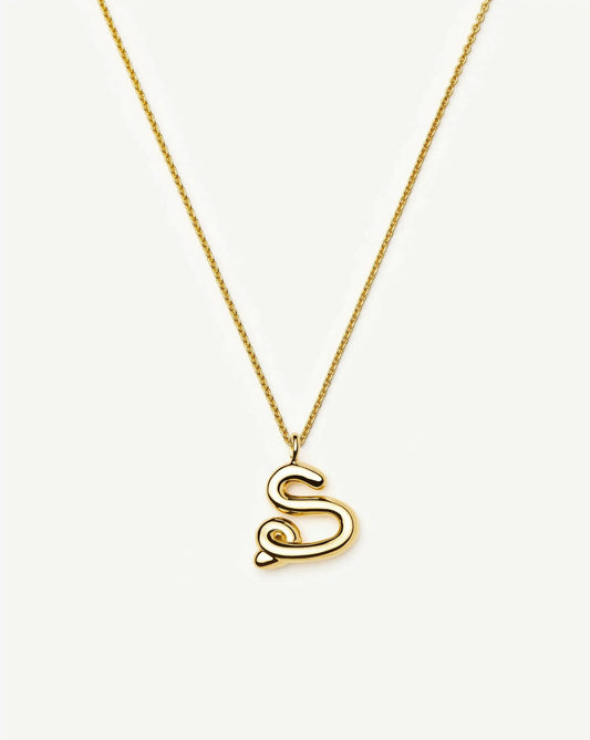 Curly Molten Initial Pendant Necklace - S