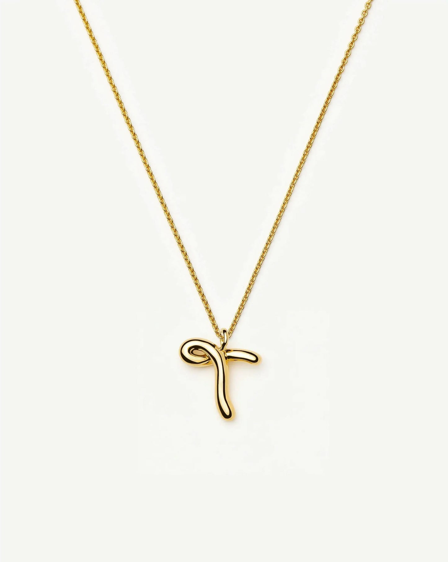 Curly Molten Initial Pendant Necklace - T