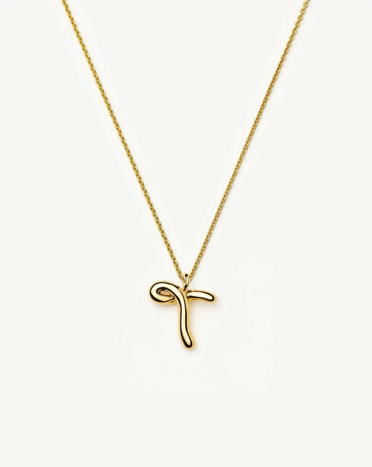 Curly Molten Initial Pendant Necklace - T