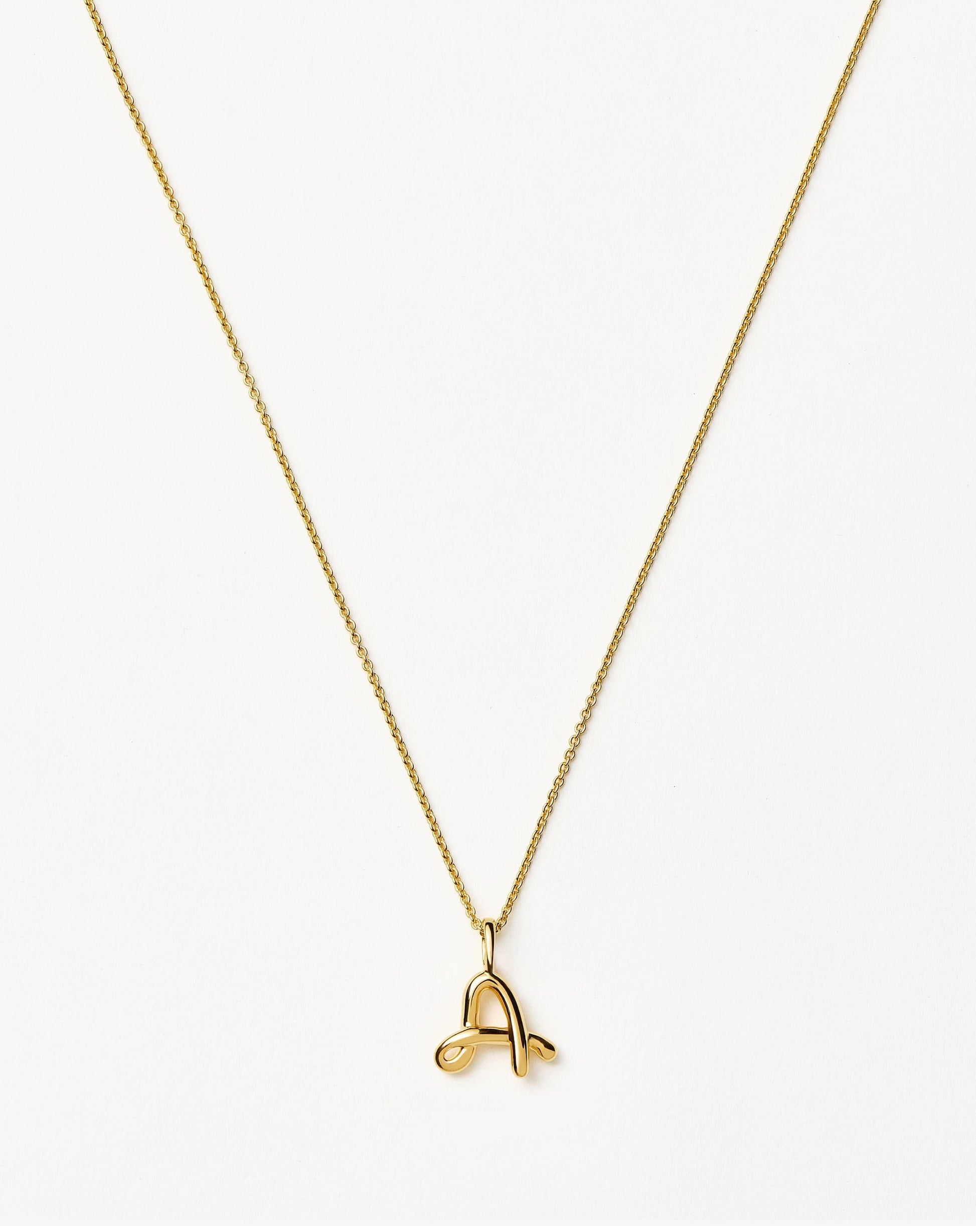 Curly Molten Mini Initial Necklace - A