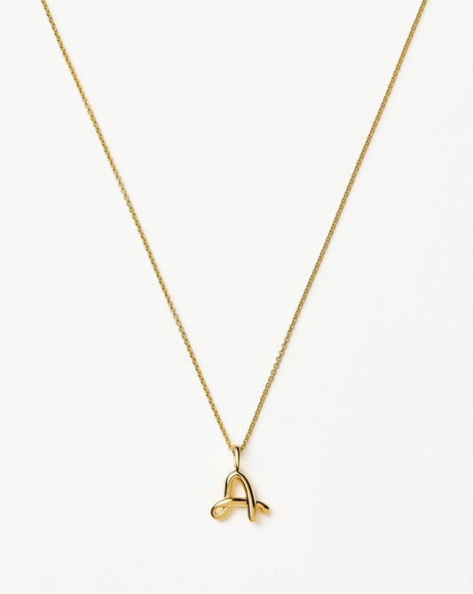 Curly Molten Mini Initial Necklace - A