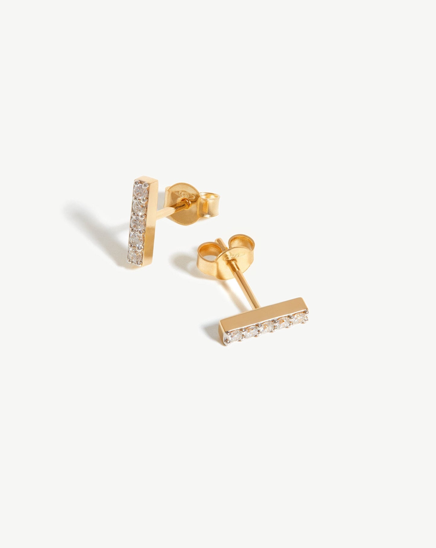 Solid Gold Diamond Bar Stud Earrings