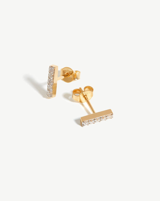 Solid Gold Diamond Bar Stud Earrings