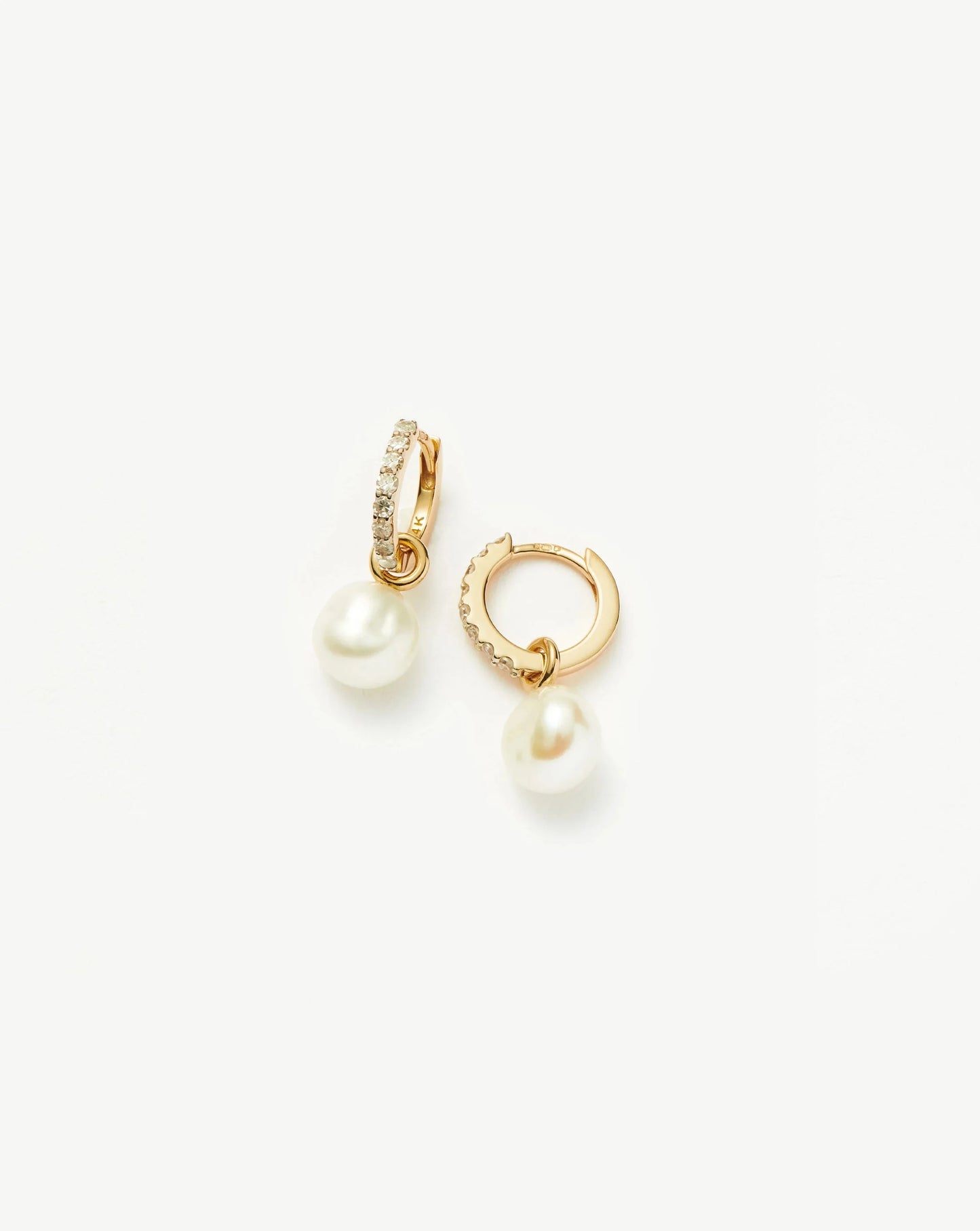 Solid Gold Diamond & Pearl Charm Hoop Earrings