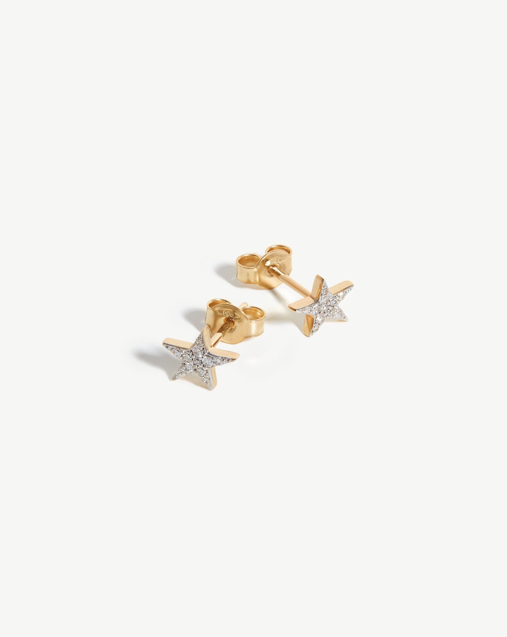 Solid Gold Diamond Small Star Stud Earrings