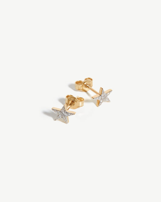 Solid Gold Diamond Small Star Stud Earrings