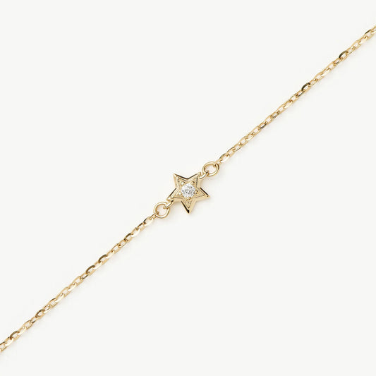 Solid Gold Diamond Star Chain Bracelet