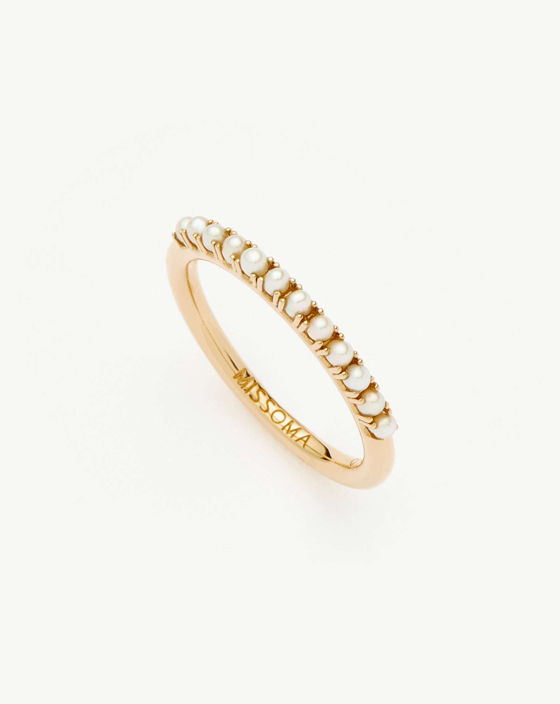 Solid Gold Half Eternity Pearl Ring