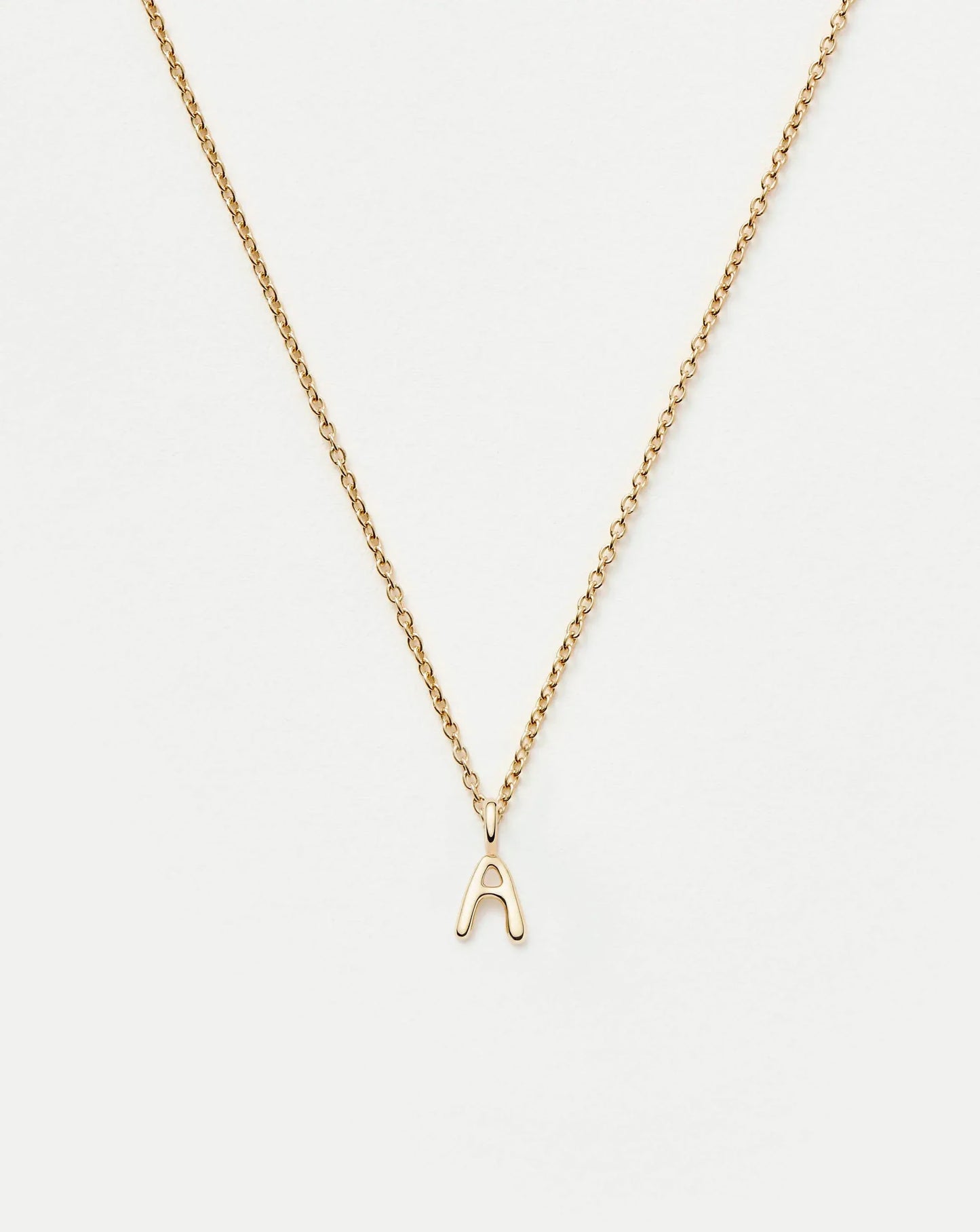 Solid Gold Initial Mini Pendant Necklace - A