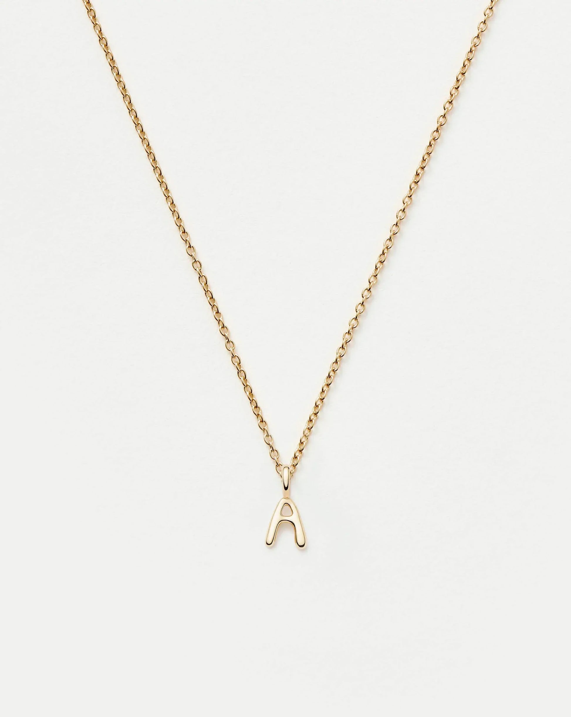 Solid Gold Initial Mini Pendant Necklace - A