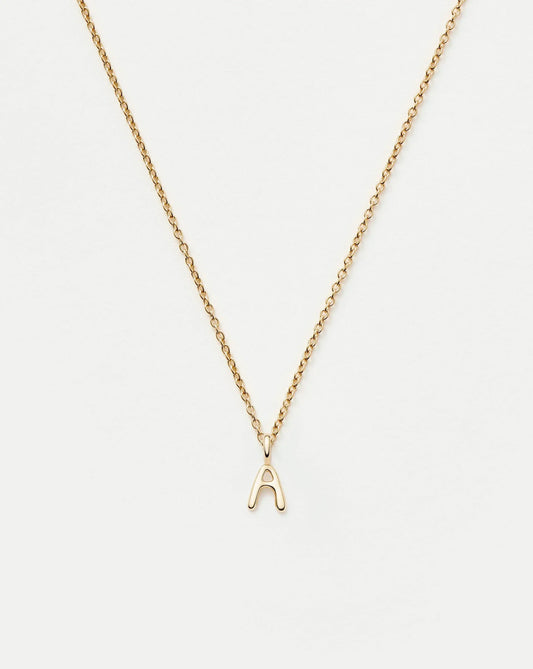 Solid Gold Initial Mini Pendant Necklace - A