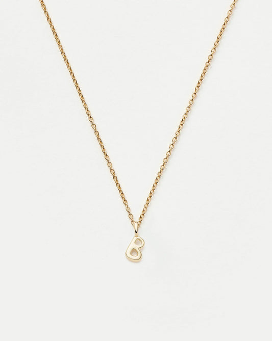 Solid Gold Initial Mini Pendant Necklace - B