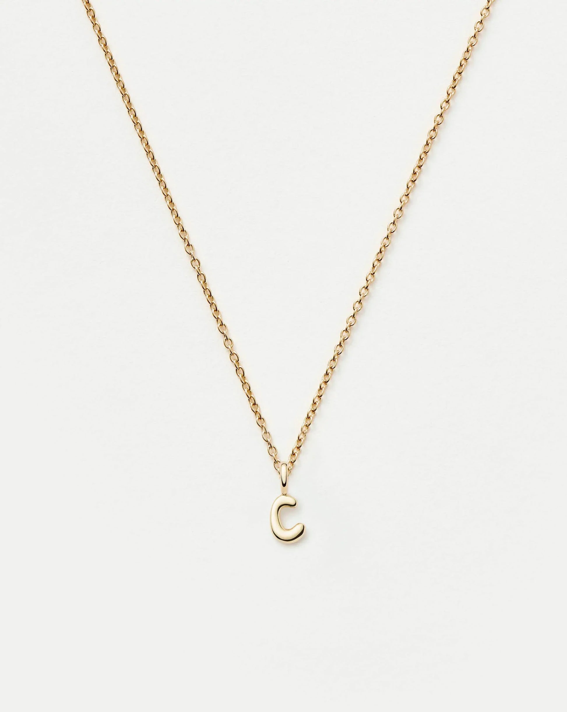 Solid Gold Initial Mini Pendant Necklace - C