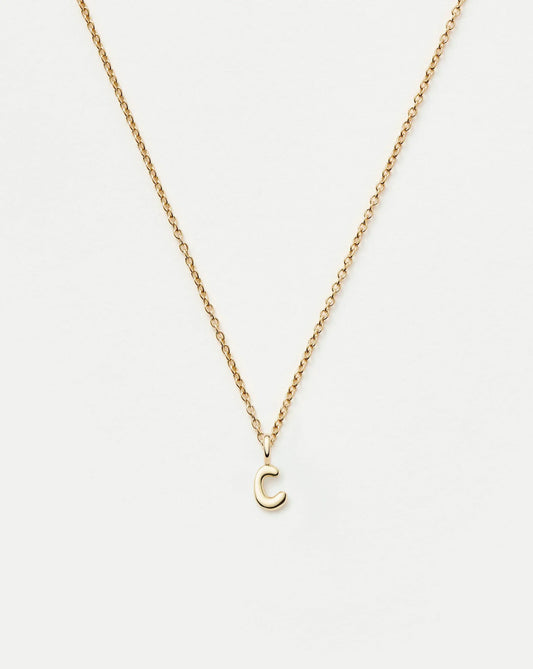 Solid Gold Initial Mini Pendant Necklace - C