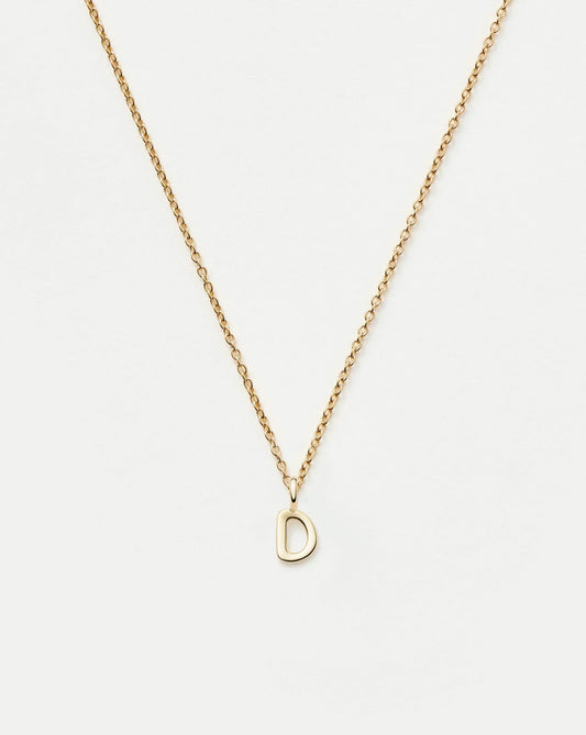 Solid Gold Initial Mini Pendant Necklace - D