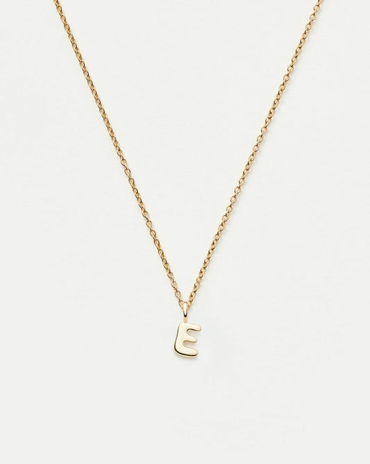 Solid Gold Initial Mini Pendant Necklace - E