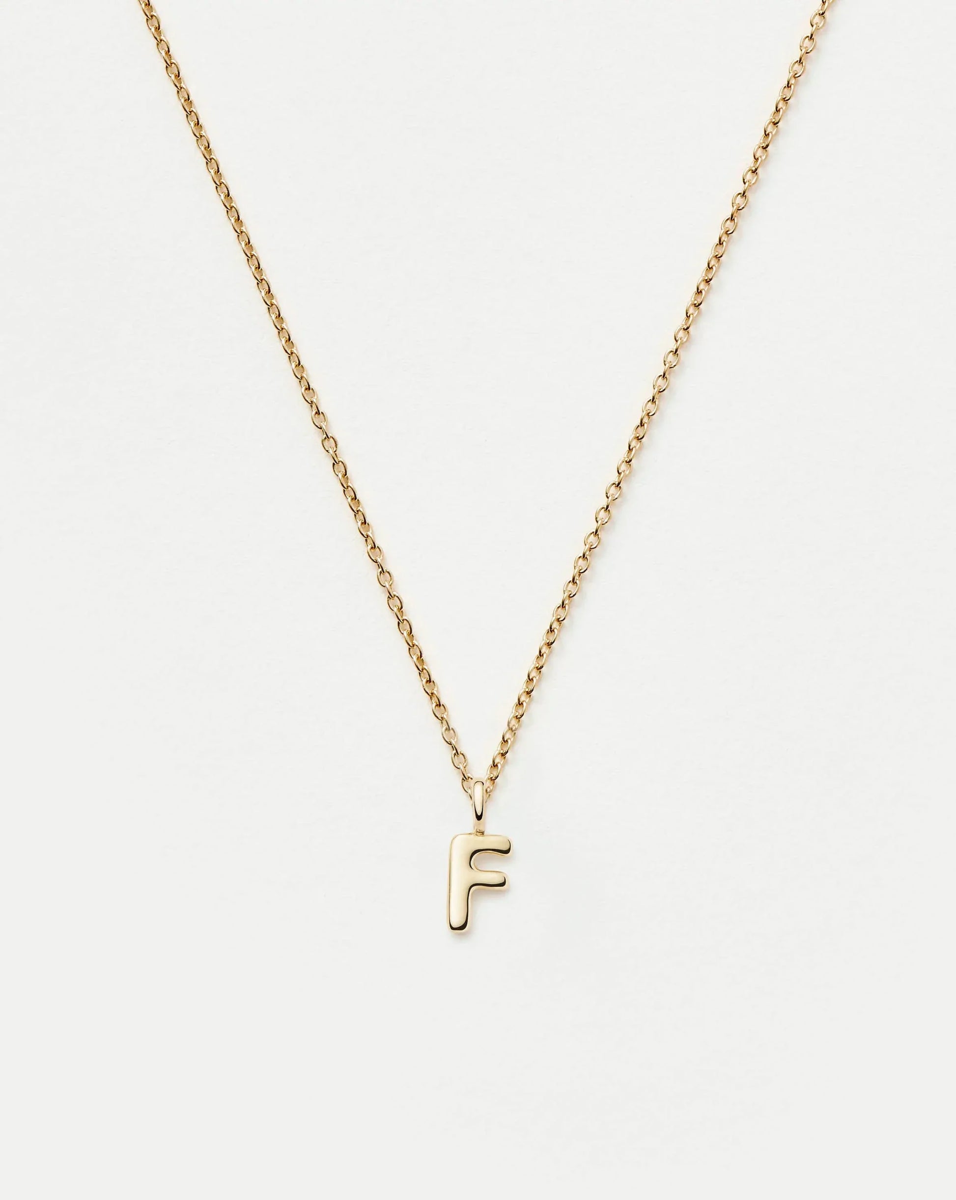 Solid Gold Initial Mini Pendant Necklace - F