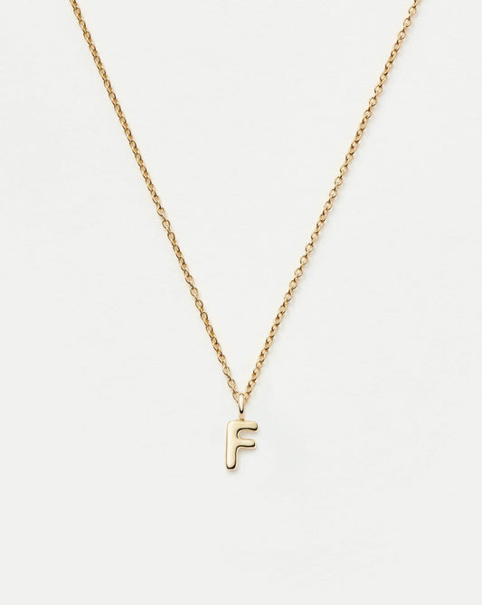 Solid Gold Initial Mini Pendant Necklace - F