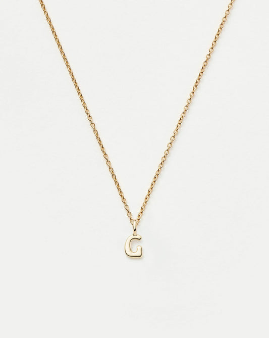 Solid Gold Initial Mini Pendant Necklace - G