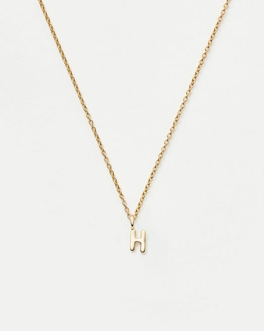 Solid Gold Initial Mini Pendant Necklace - H