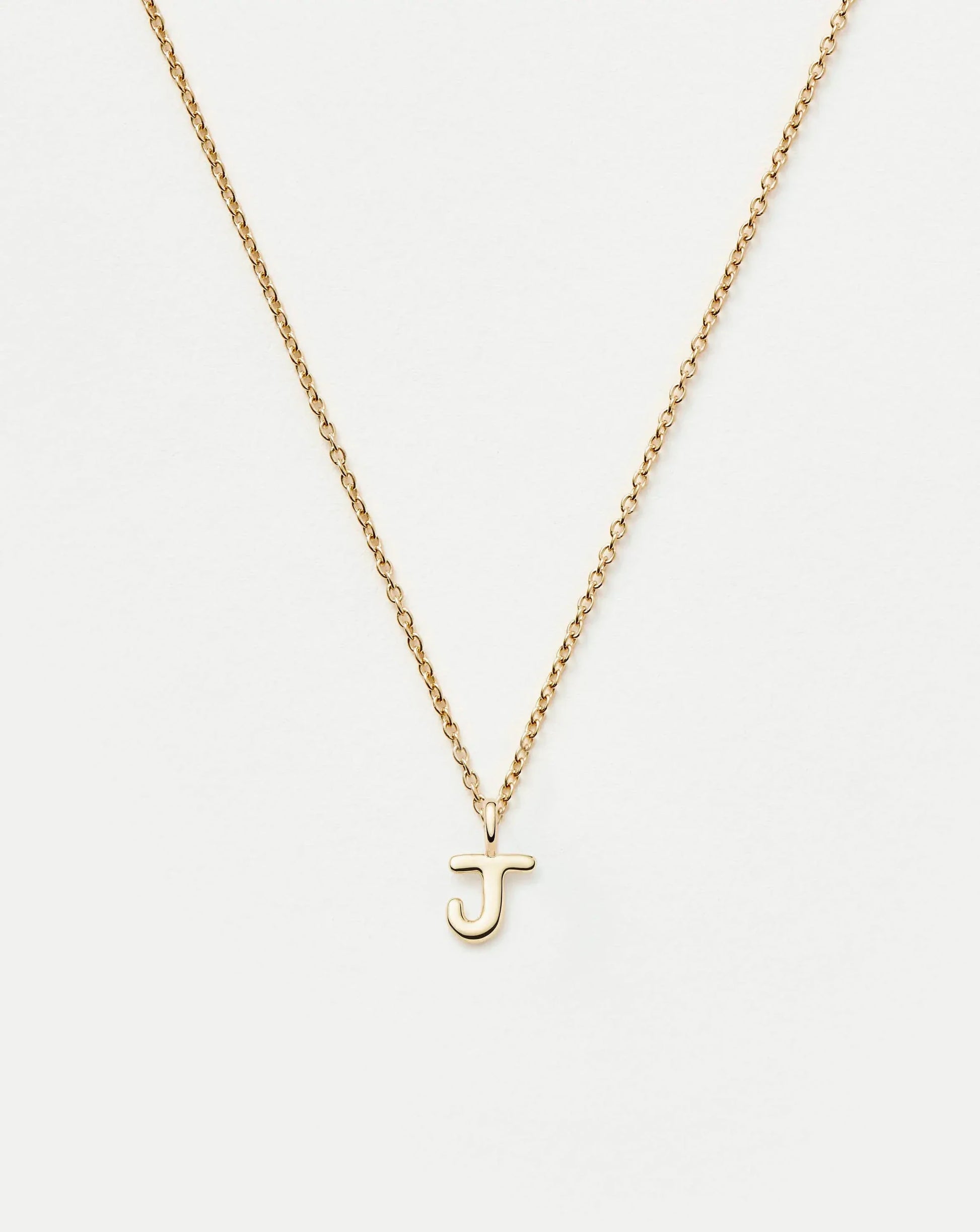 Solid Gold Initial Mini Pendant Necklace - J