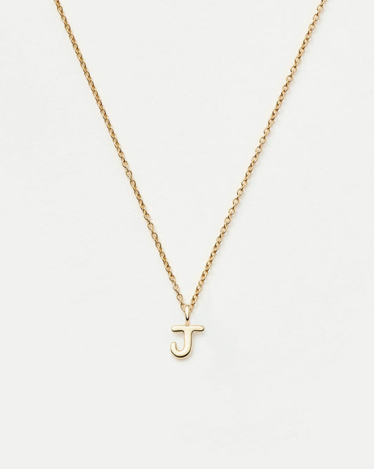 Solid Gold Initial Mini Pendant Necklace - J