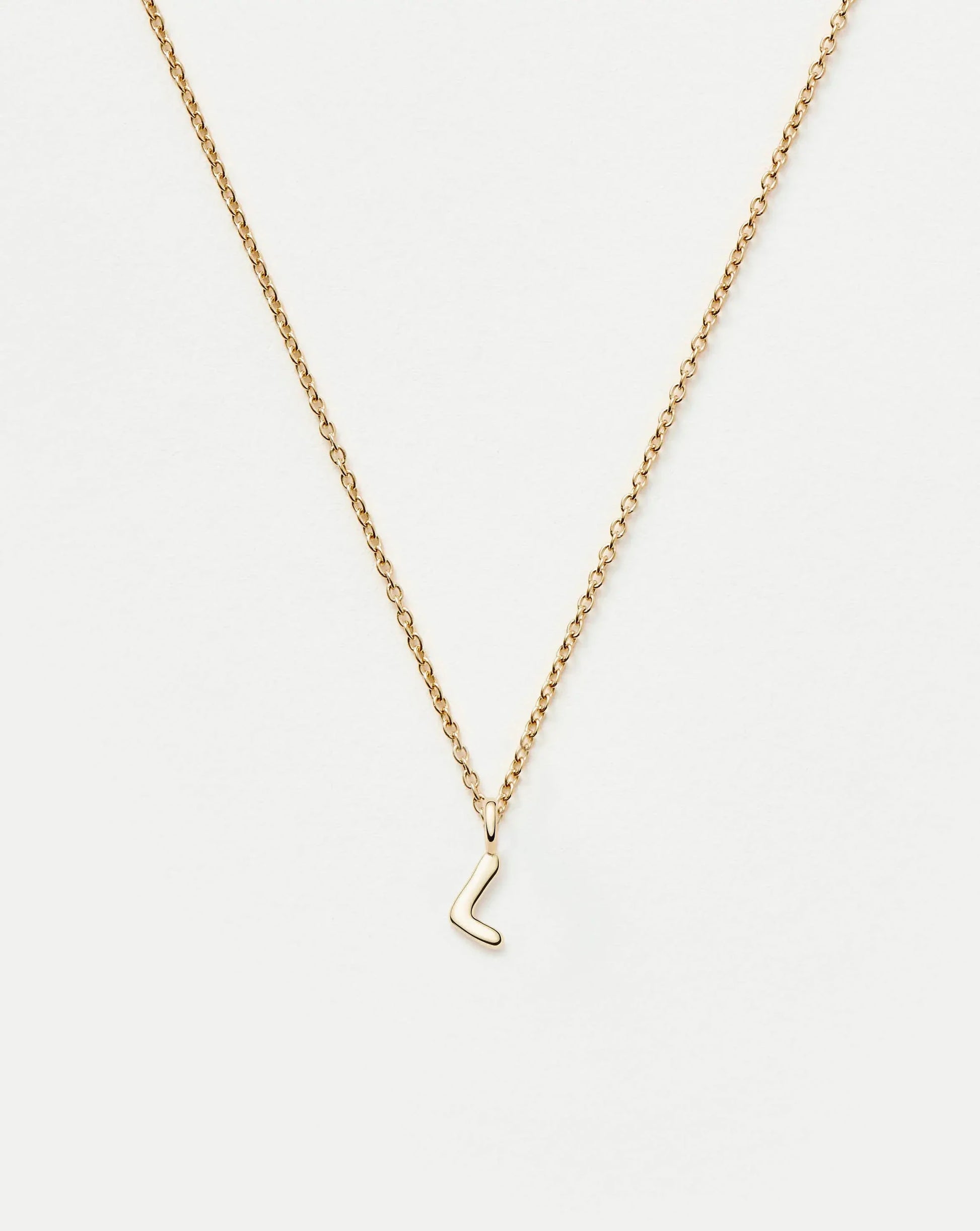 Solid Gold Initial Mini Pendant Necklace - L