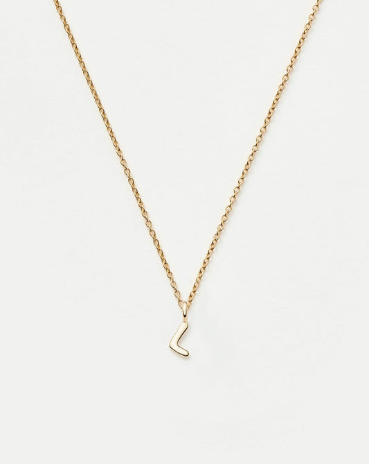 Solid Gold Initial Mini Pendant Necklace - L