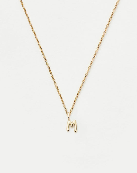 Solid Gold Initial Mini Pendant Necklace - M