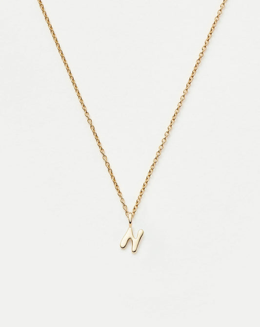 Solid Gold Initial Mini Pendant Necklace - N